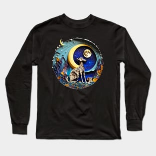 Greyhound Dog in Space Full Moon Planets Stars Cute Abstract Long Sleeve T-Shirt